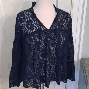 Navy Blue stretch Lace Bell 🛎 sleeve Top Size XL